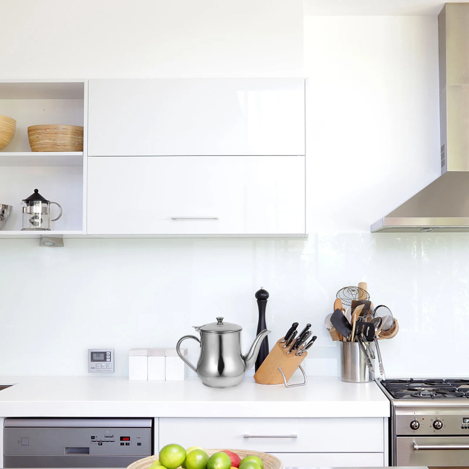 

Stainless Steel Pot Kitchen Storage Container Cooking Oil Dispenser Grease Jar Household Oil Container Smooth Edge