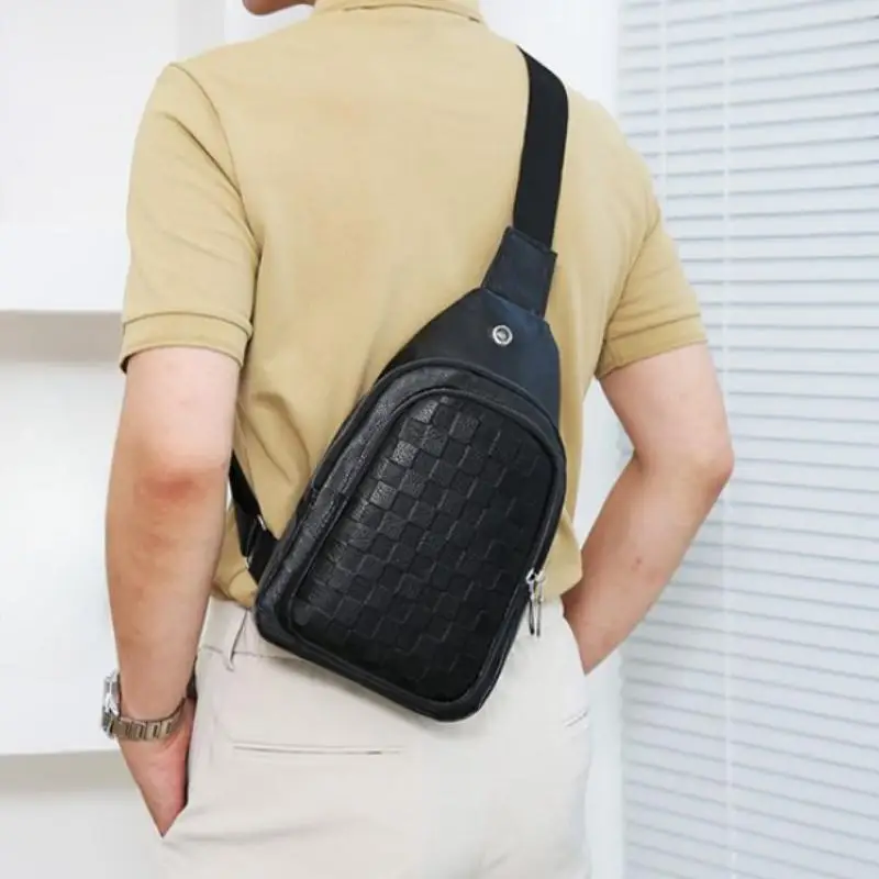 Bolso de pecho Vintage para hombre, bolsa de Pu, forro de poliéster