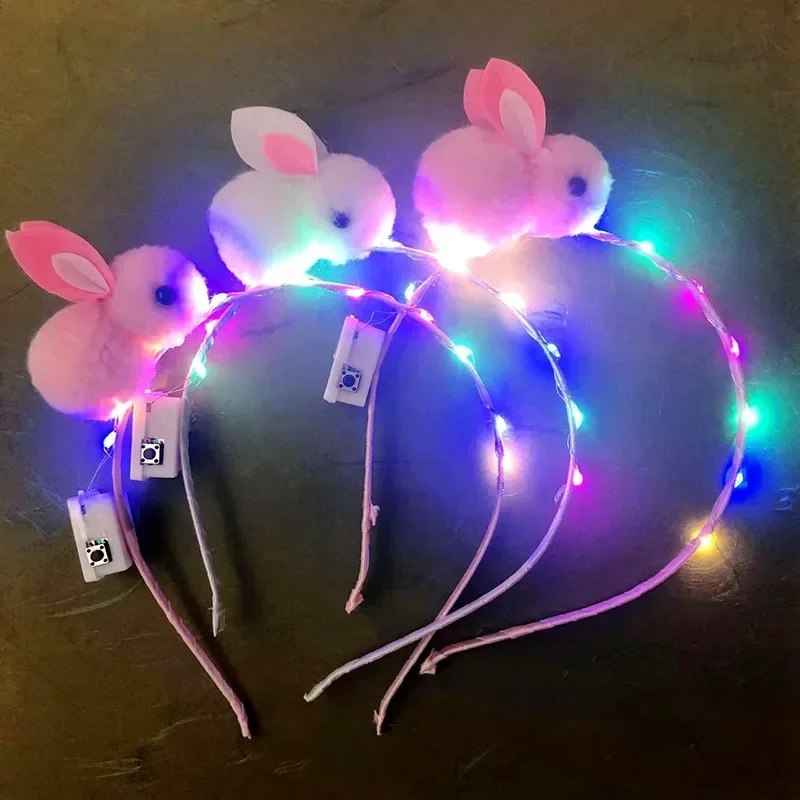 

24pcs Girl Women Light Up Happy New Year Fox Rabbit Cat Horn Ear Headband Led Glow Hair Band Party Wedding Festival