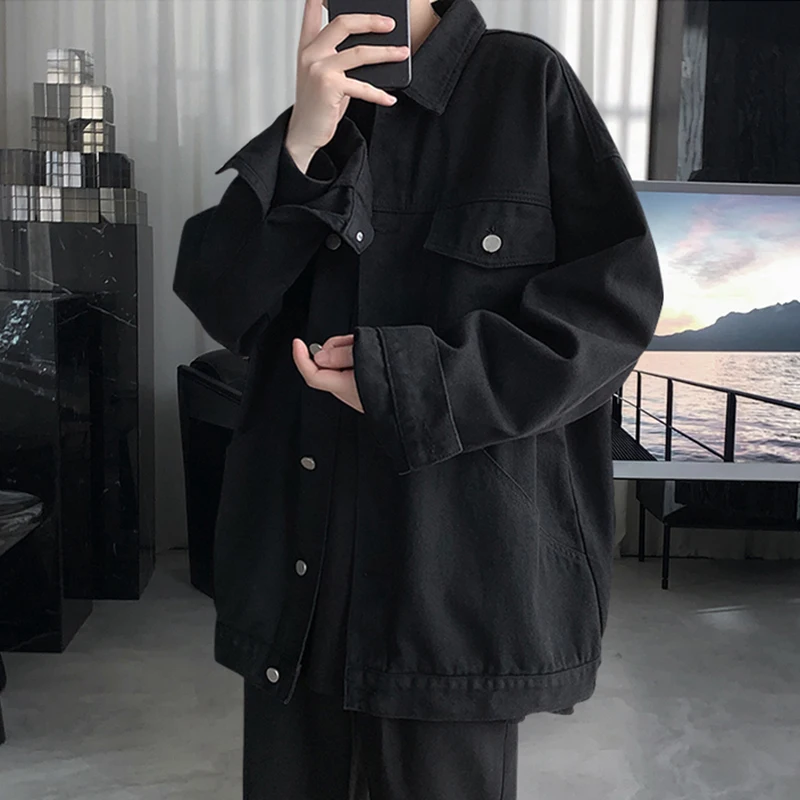 

American Vibe High Street Men's Jaet Spring Autumn Trend Pure Color Versatile Denim irt Cool Street Sle Workwear Coat