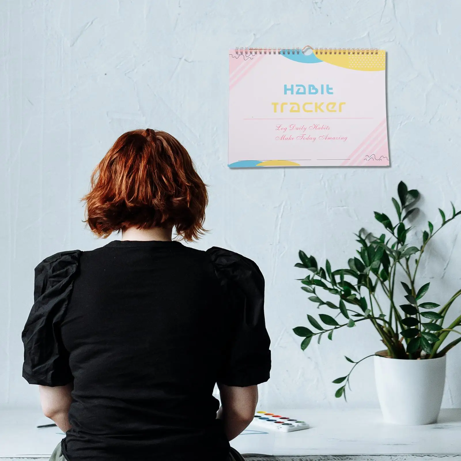 Undated Habit Tracker Planner Simple Yellow White Goal Journal Workout Calendar Monthly Schedules Notebooks Proper Size Easy