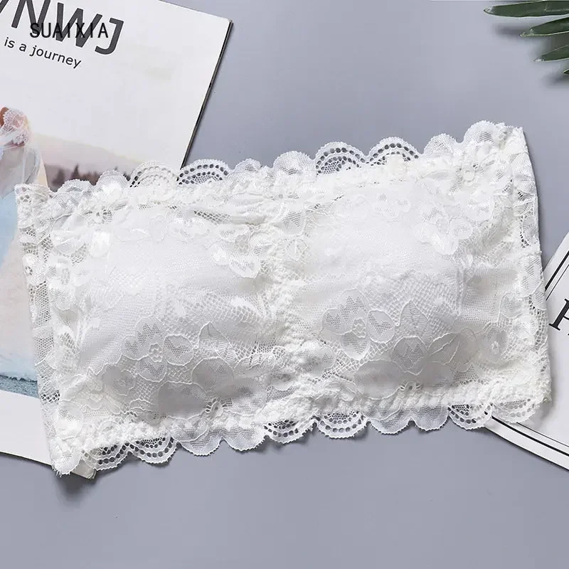 Sexy Women Tube Top Lingerie Lace Floral Bralet Bra Bustier Back Closure Bandeau Crop Top Bra Bralette Strapless Top image 5