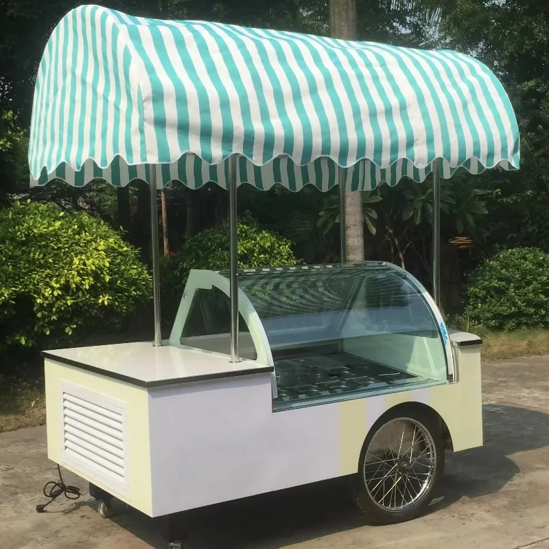 Italian Style Gelato Ice Cream Showcase Push Cart for Hard Ice Cream Street Vending High Efficiency Custom