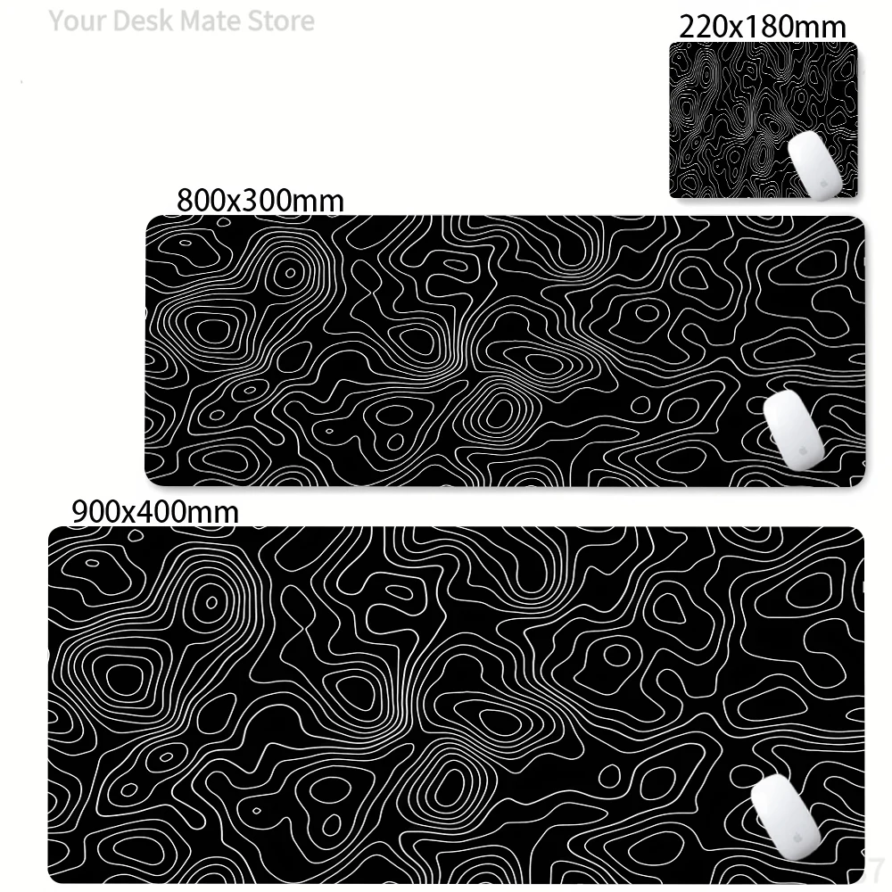 Black White Contour Line Art Large Mouse Pad Waterproof Non-Slip Minimalist Gaming Desk Mat Abstract Geometric Office Pad