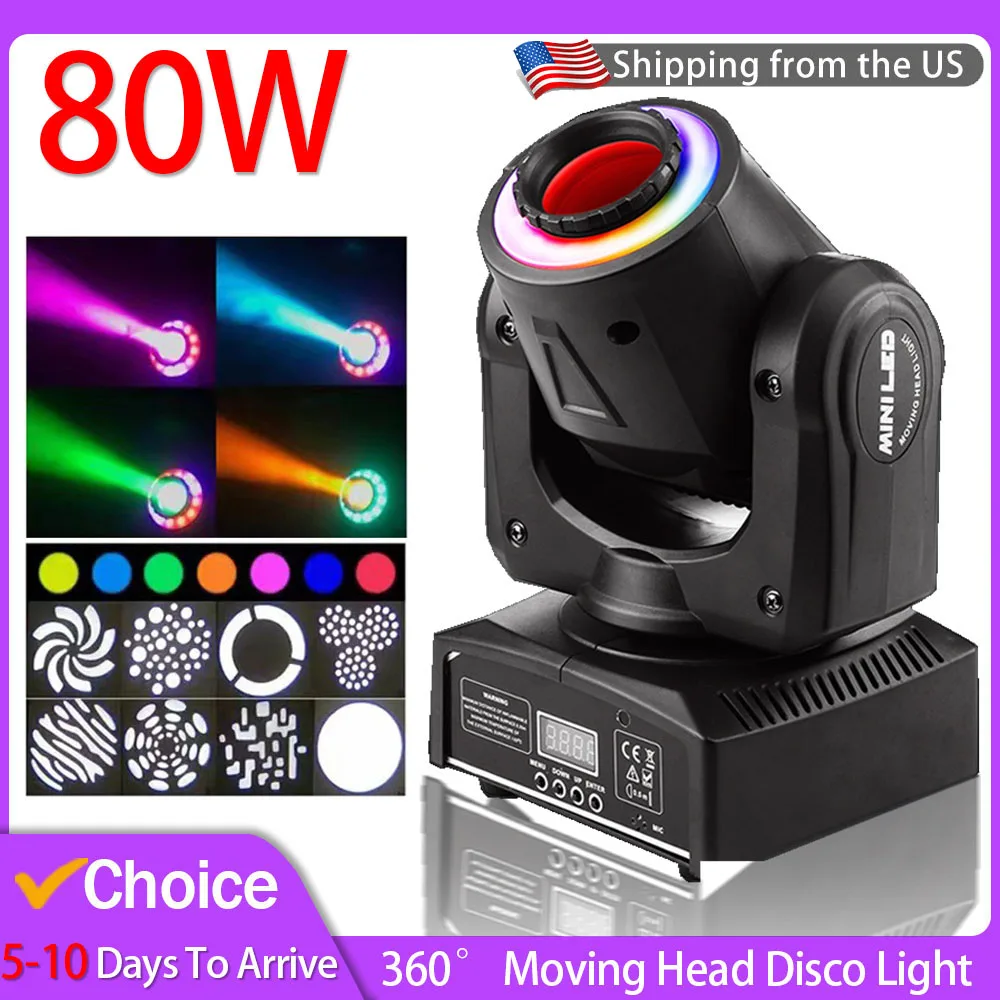 

80 Вт 360 ° Подвижная голова DJ Party Disco Lights 8*8 Pattern RGB DMX512 Sound Control Stage Lights Wedding Club Audience Ambient Light