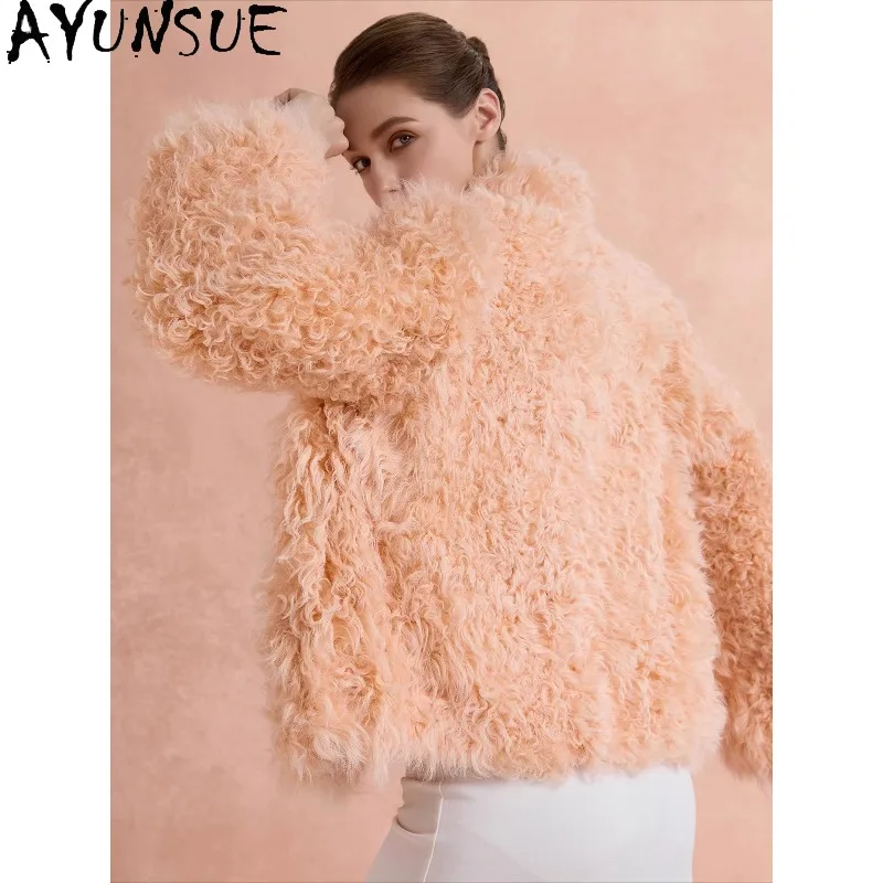 معطف فرو حقيقي من AYUNSUE معاطف شتوية فاخرة للنساء سترة من الجلد والفرو ملابس خارجية عالية الجودة ملابس نسائية Fourrure