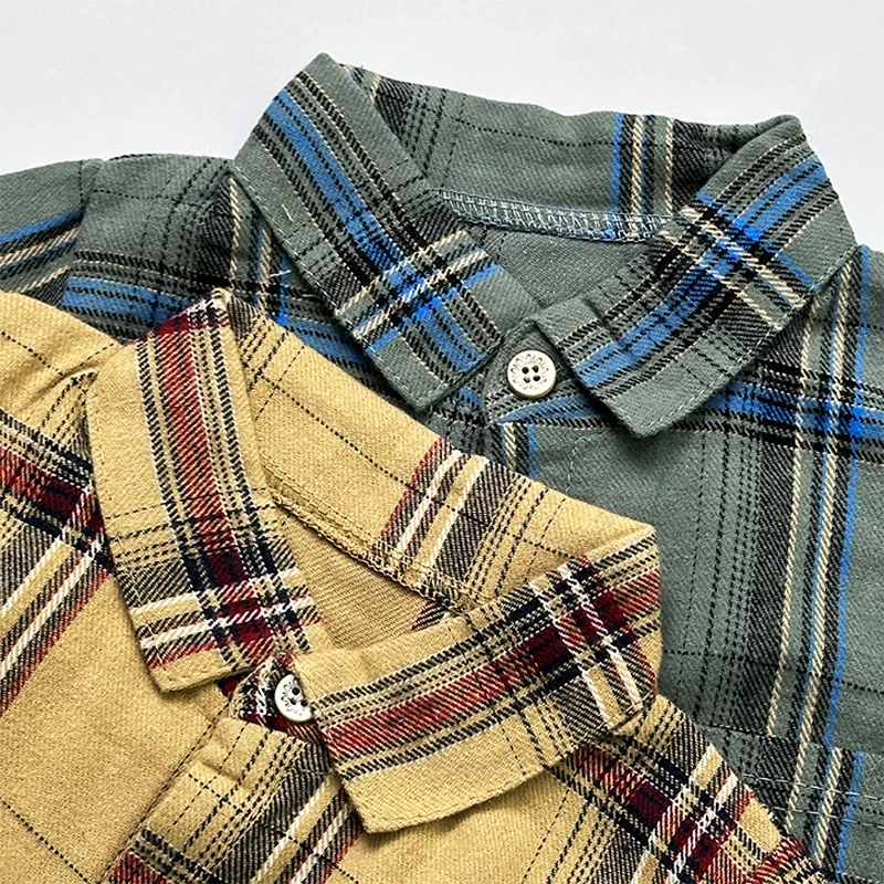 Baby boy clothes suits handsome plaid kids boys long-sleeved lapel shirt + denim trousers 2-piece set