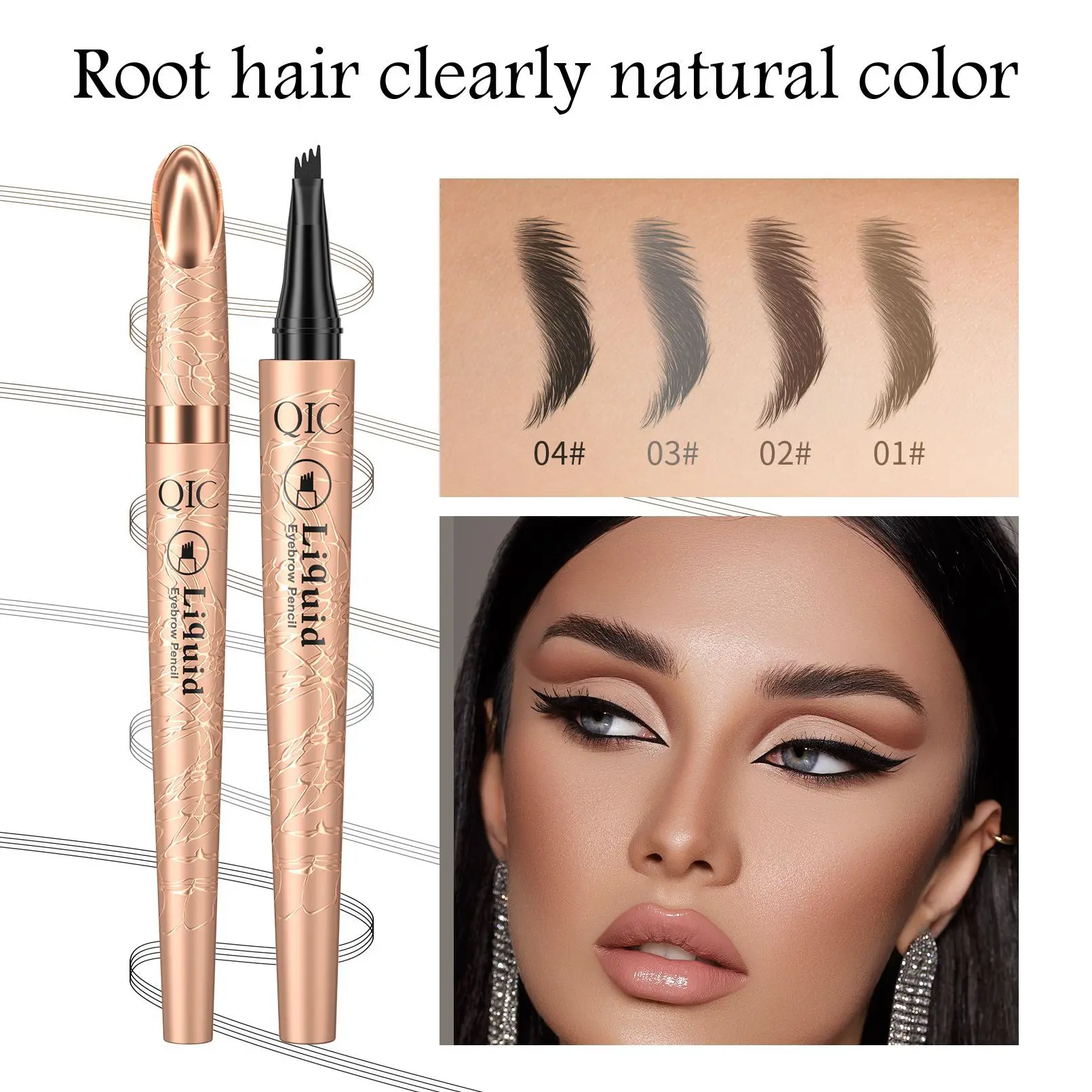 QIC Four-Jaw Ultra-Fine Liquid Eyebrow Pencil Tattoo Pencil Waterproof Sweat-Proof Dark Brown Liquid Brow Pen Makeup Cosmetics