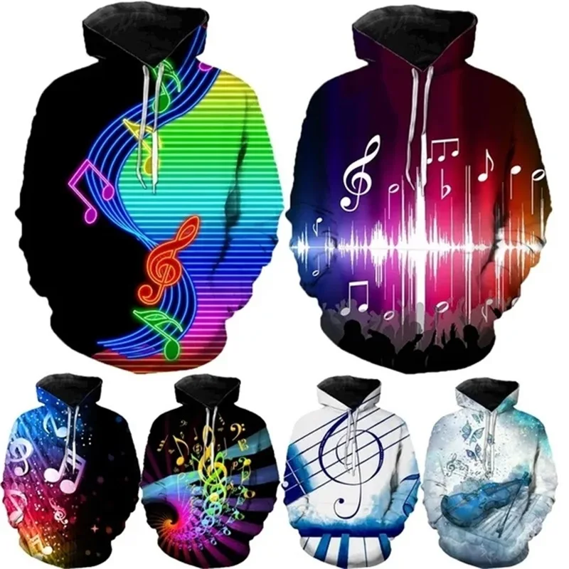 Full Print Music Note Graphic Hoodies For Men Casual Loose Oversized Pullovers Sweatshirts Tops 3d Print Mens Hoodies Streetwear