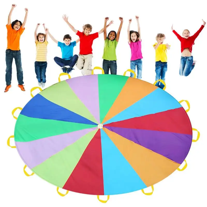 Hot Diameter 2m 3m Rainbow Parachute Toys Jump Bag Kid Sports Development Outdoor Umbrella Parachute Toy Bounce Play Mat