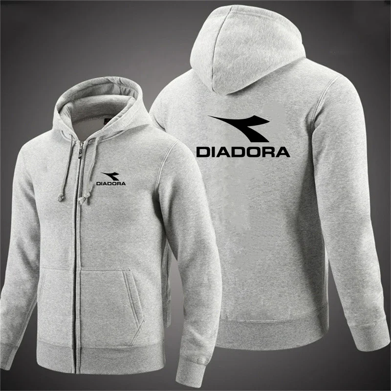 High Street Hoodie Men Diadora Zip Up Long Sleeve Loose Jacket Coats Harajuku Casual Gothic Hooded Sweatshirt Y2K Streetwear