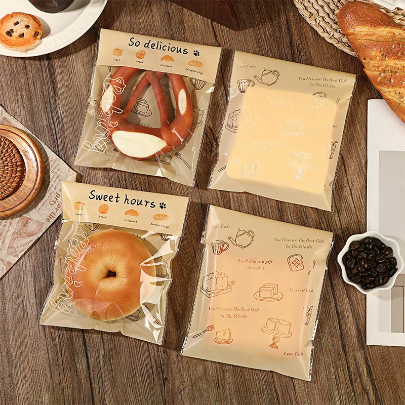 100Pcs Cartoon Bread Bag Packaging Bags Sandwich Bag For Kids Self Adhesive For Packing Sandwich