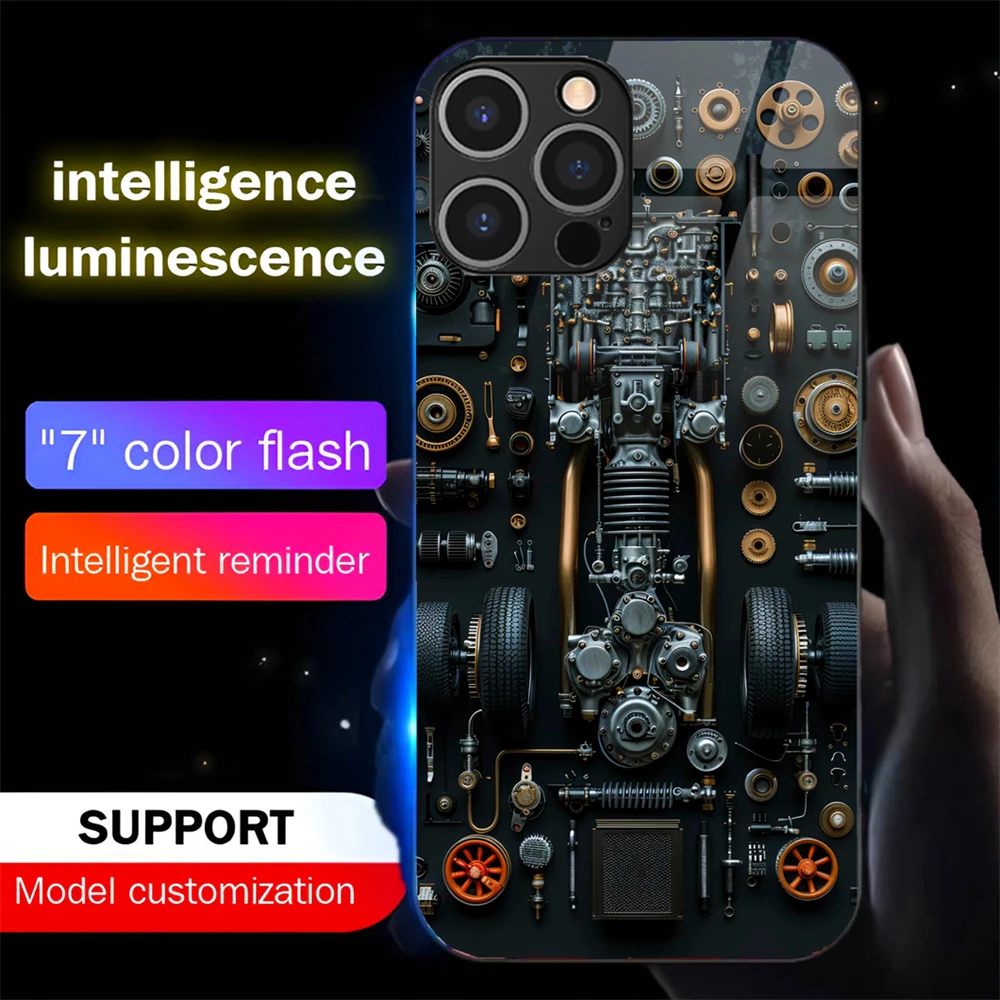 Punk Auto Parts Design Leuchtende Glas-LED-Telefonhülle mit Anruflicht und Blitzfunktion für Samsung S26 S25 S24 S23 S22 S21 Plus Ultra – Detail 14
