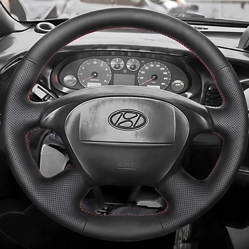

Черная кожа napa, перфорированная дышащая для Hyundai h1 h-1, чехол на руль автомобиля «сделай сам», оплетка, красная строчка для интерьера