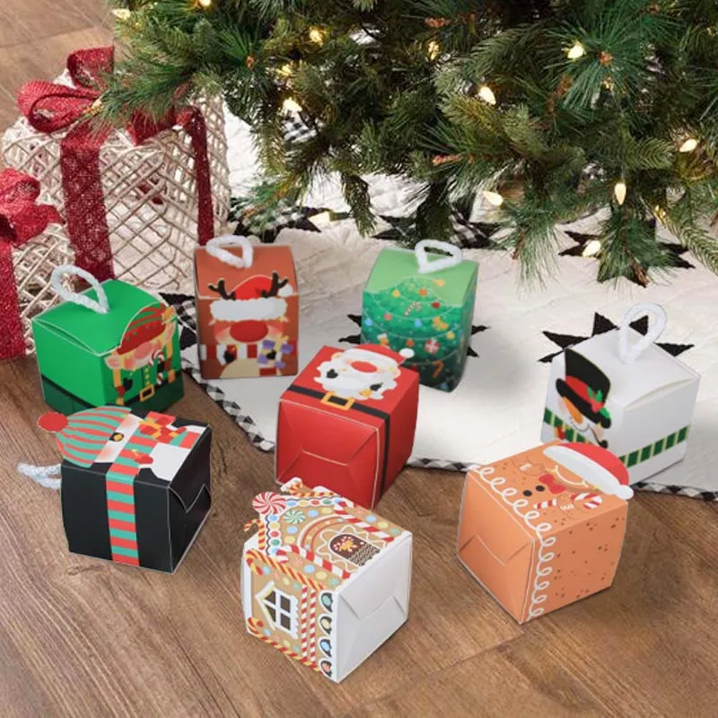 10 Stuks Kerst Snoepdoos Cartoon Patroon Vrolijk Kerstfeest Geschenkverpakking Chocolade Doos Navidad 2024 Nieuwjaarsfeest Kids Cadeaus