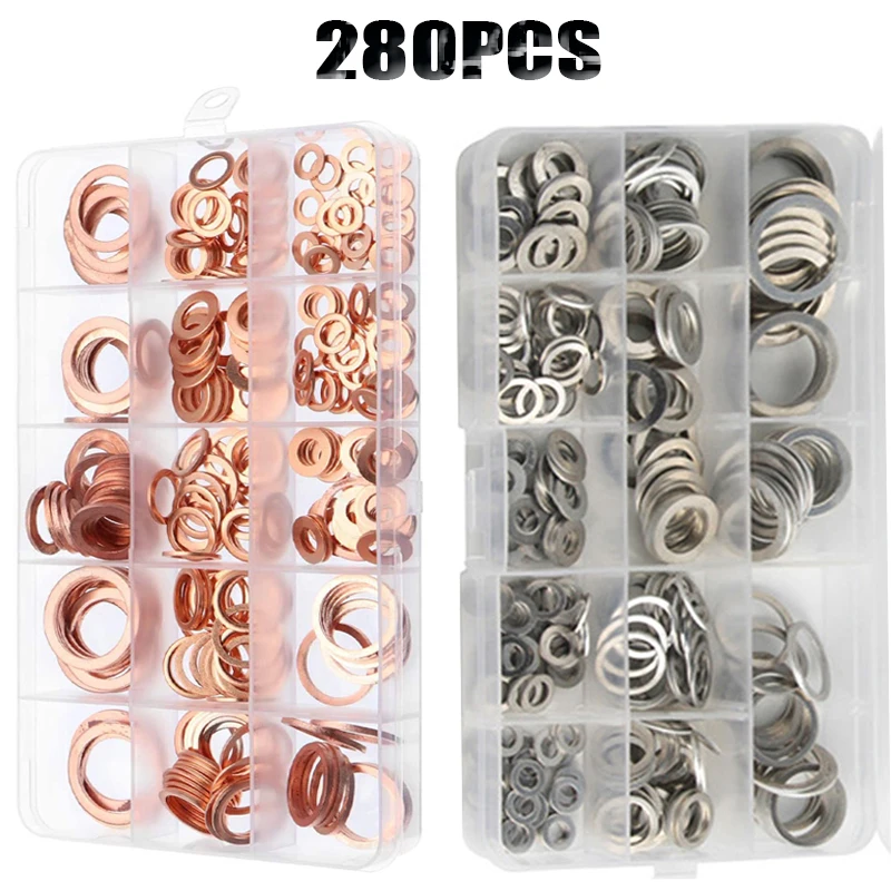 

280pcs Aluminum/Copper Washer Gasket Nut Sealing Solid Gasket Washer Sump Plug Oil For Boat Crush Flat Seal Ring Tool