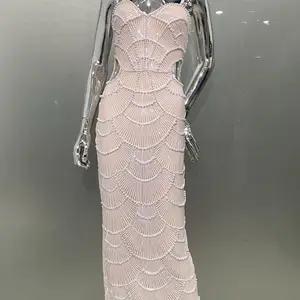 Women's dress without sleeves pearl beading sequins Bodycon, sexy handle, long dress, celebrate the nightly party, birthday clothes, hot sale 8 Main Sales Dresses Promotion - №4