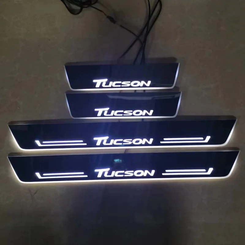 

Пользовательский логотип автомобиля для Hyundai Tucson 2015-2019, движущаяся светодиодная педаль приветствия, автомобильная накладка, педаль, порог, дорожка, светильник