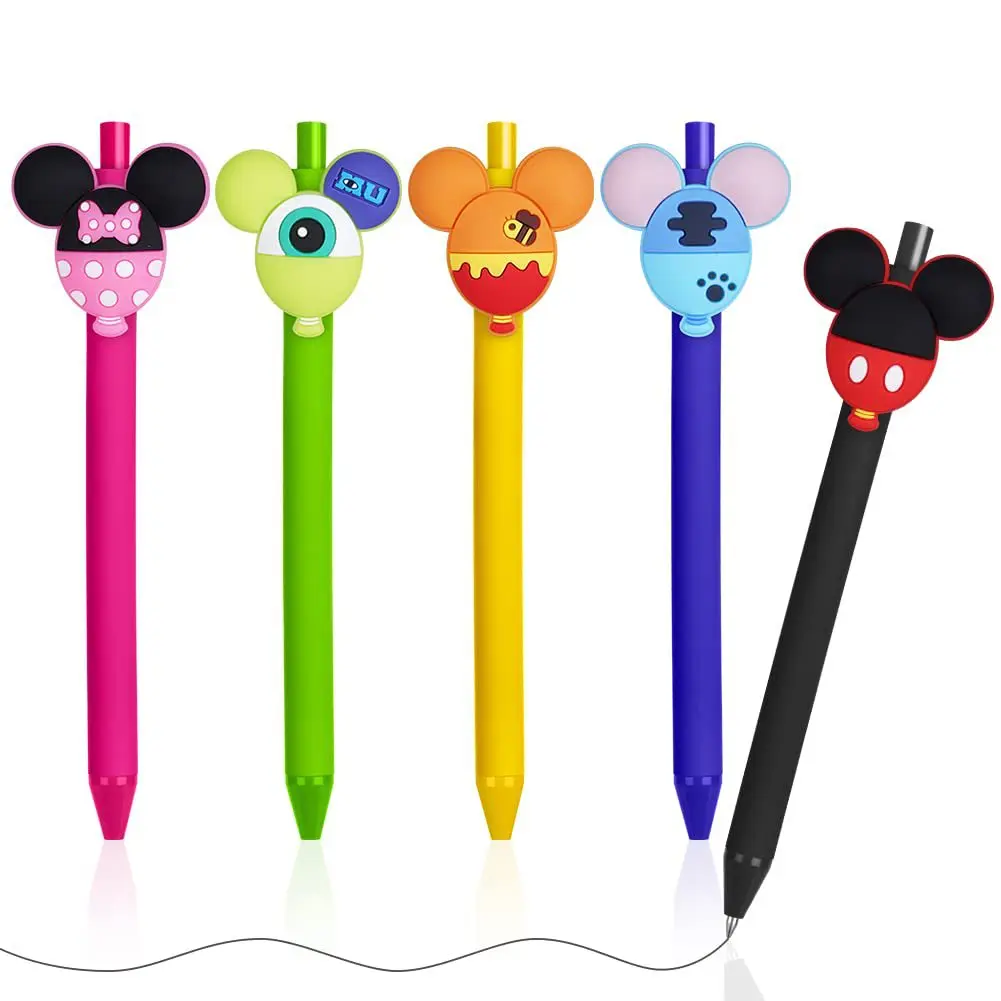 Disney Neutral Pen Cartoon Figure Kawaii Mickey Mouse Head Candy Color Student Retractable Pen Stationary Office Supplies Gifts