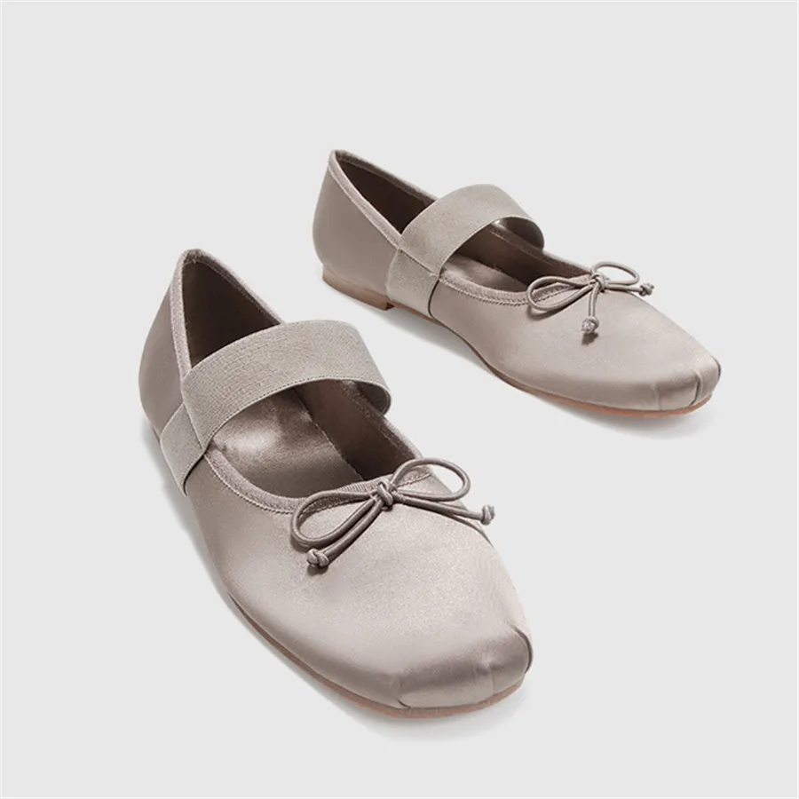 Gray Women Ballet Flats Cute Bowknot Dance Shoes Ladies Mary Janes Comfortable Espadrilles Casual Flat Shoes Woman Loafers