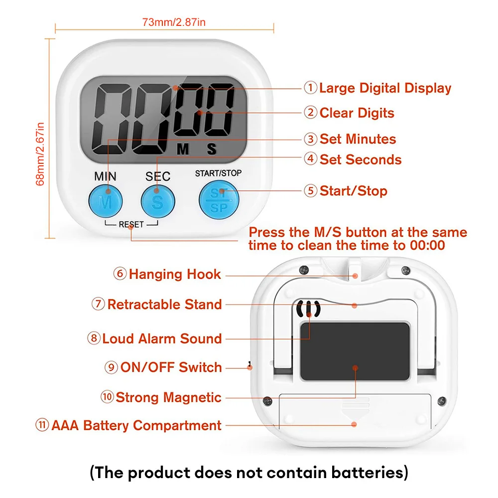 LCD Digital Kitchen Timer Magnetic Countdown Stopwatch with Stand Study Shower Sports Alarm Clock Baking Cooking Reminder Tools