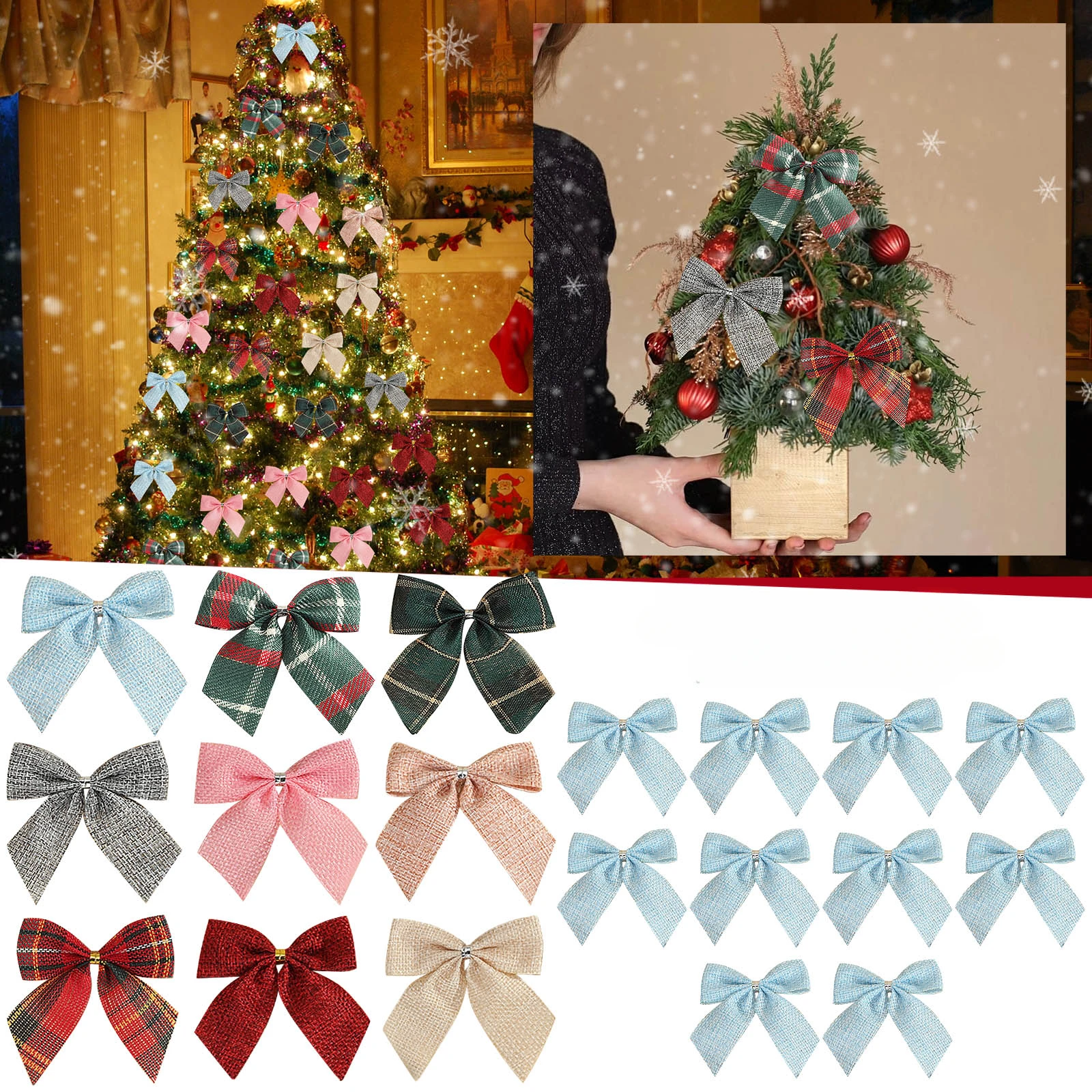 1pc Christmas Bow Decoration Black Red Grids Cloth Bowknot Xmas Tree Hangings Ornaments Christmas Party Decor New Year Gifts