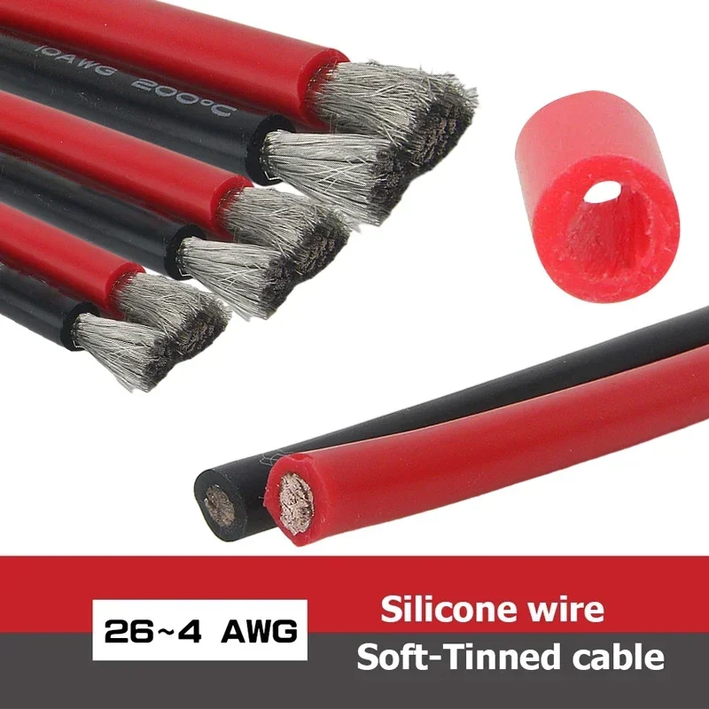 Silicone cable red black wire Car Battery Automotive wiring Electrical wires 10awg 8awg 6awg 4awg 2awg 18 16 14 12 10 8 6 4 awg