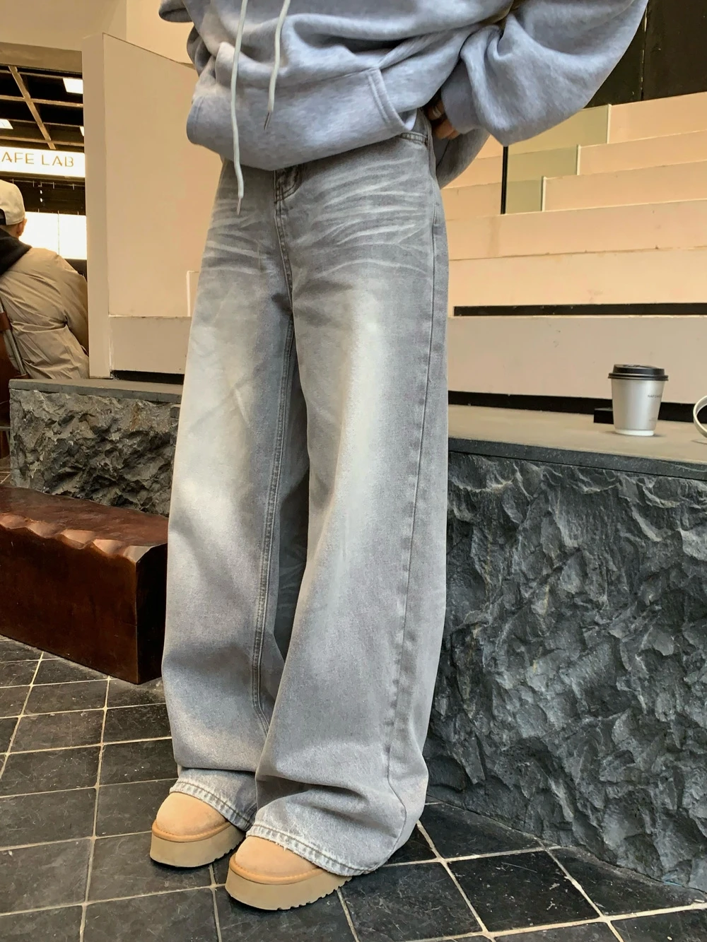 

Женские джинсы с высокой талией и широкими штанинами в стиле ретро, свободные прямые длинные брюки, осенне-зимние, из хлопкового эластичного денима, износостойкие