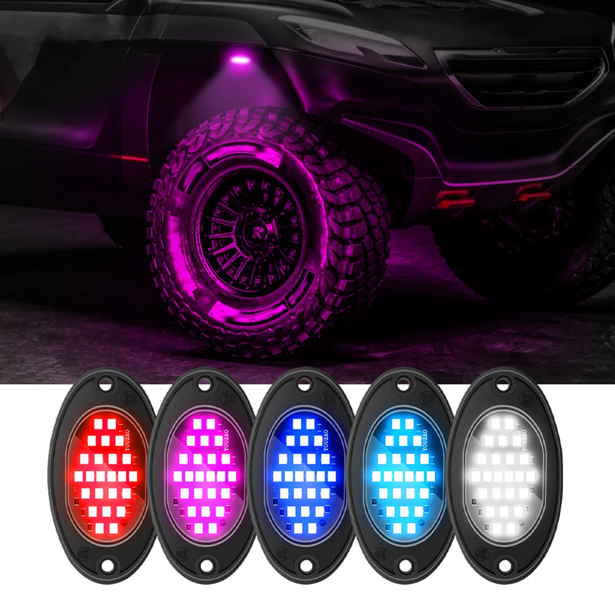 4PCS 24LED Car Chassis Light Trucks Car Atmosphere Lamp for Offroad Truck SUV LED Rock Lights RGB Underbody Underglow Lamp 12V