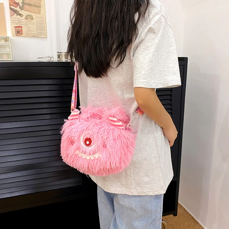 Bolso de hombro de felpa de dibujos animados para mujer, bolso cruzado para niños y niñas, monedero pequeño para teléfono, Bolsa femenina