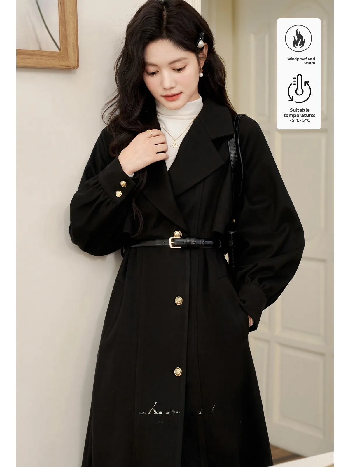 

Ele Bla Mid-Length Windbreaker Women's Coat Turn-down Collar Slim Fit Korean Sle Online Exclusive Autumn Outerwear