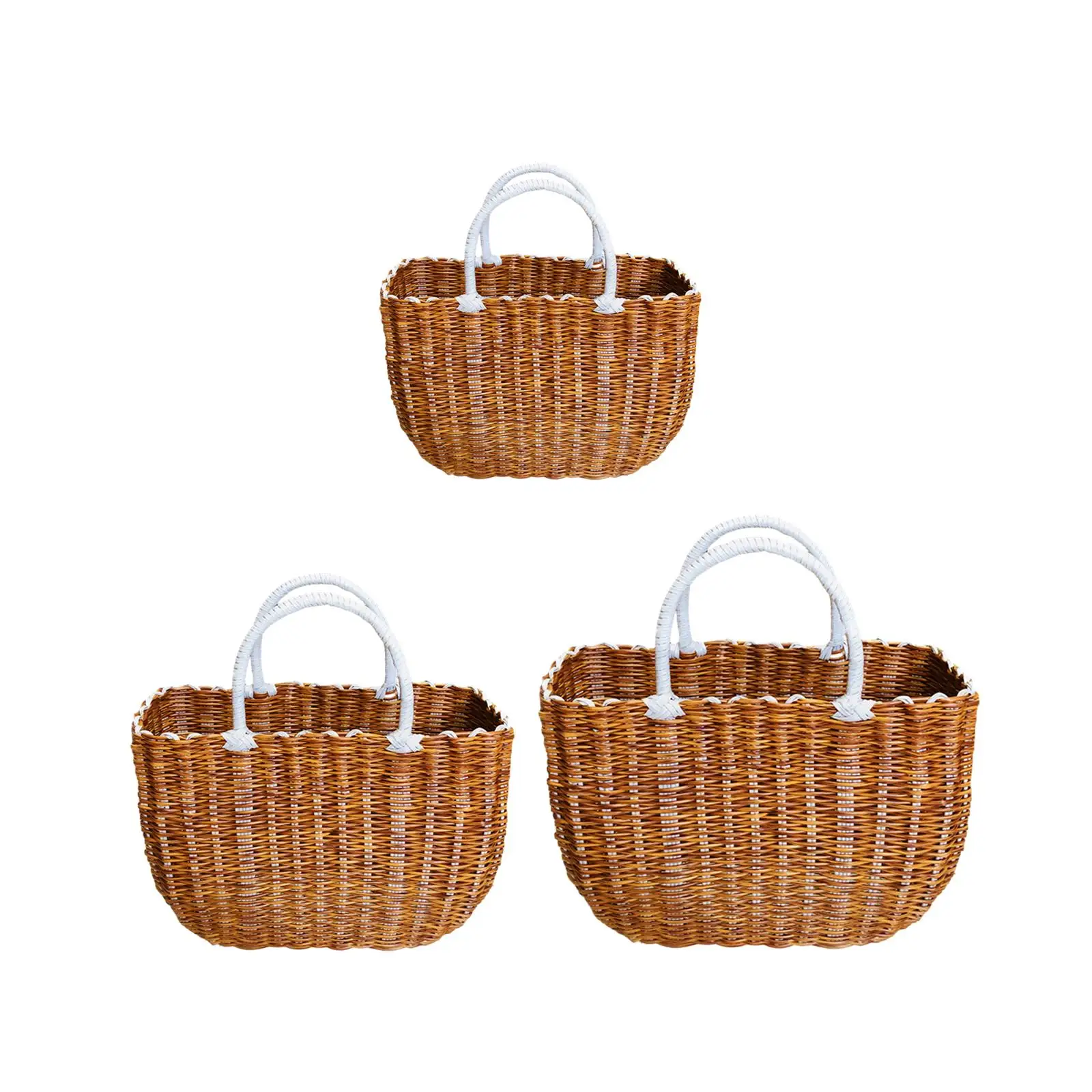 Imitation Rattan Basket, Nesting Basket Bin, Supermarket Shopping Basket for Garden