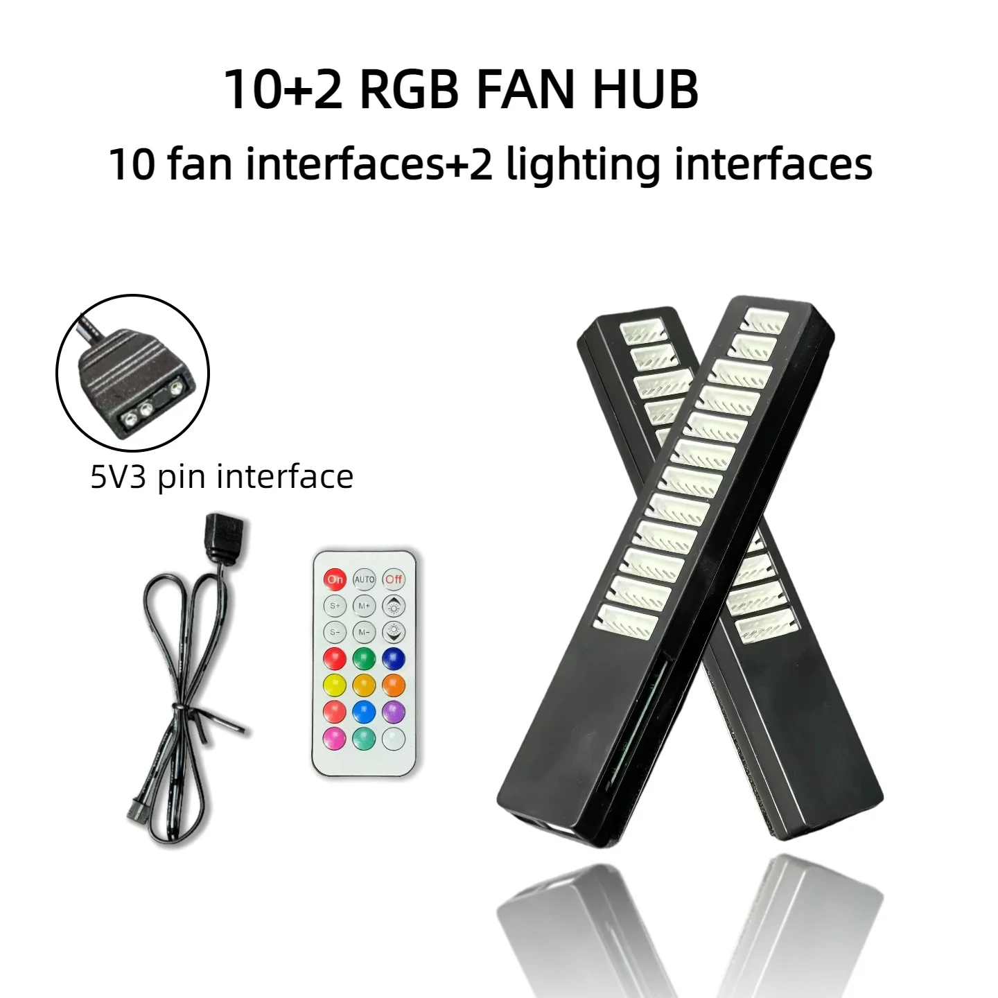 RGB Fan Hub 10+2 5V 4Pin ARGB PWM Controller with Remote PC Fan Splitter（exclude battery）