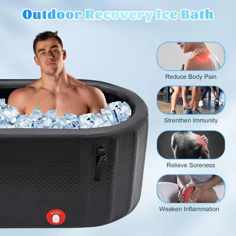 NUEVA Bañera de Hielo con Sistema de Enfriamiento, Pared Aislante de 8 cm, con Tapa, Superficie Cepillada, para Terapia de Agua Fría, Bañera para Adultos