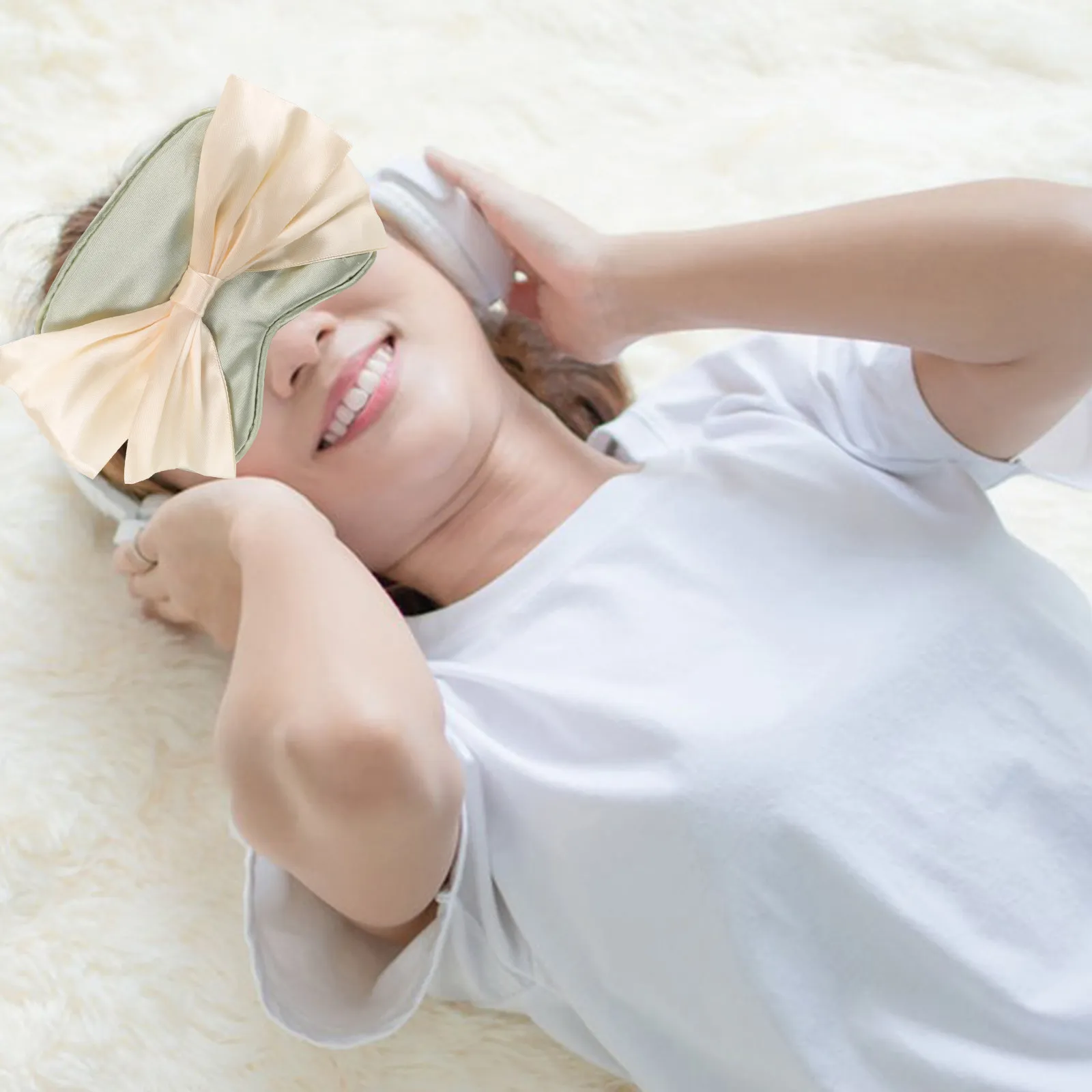 Bow Eye Mask Women Silk Sleeping Mask Light Blocking Comfortable Soft Night Sleep Eye Cover for Teens Travel Sleepover