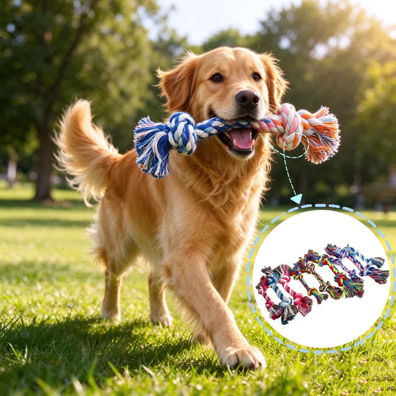 Random Color Pet Dog Toy Bite Rope Double Knot Cotton Rope Cat Toy Bite Resistant Teeth Pet Supplies Puppy Toys