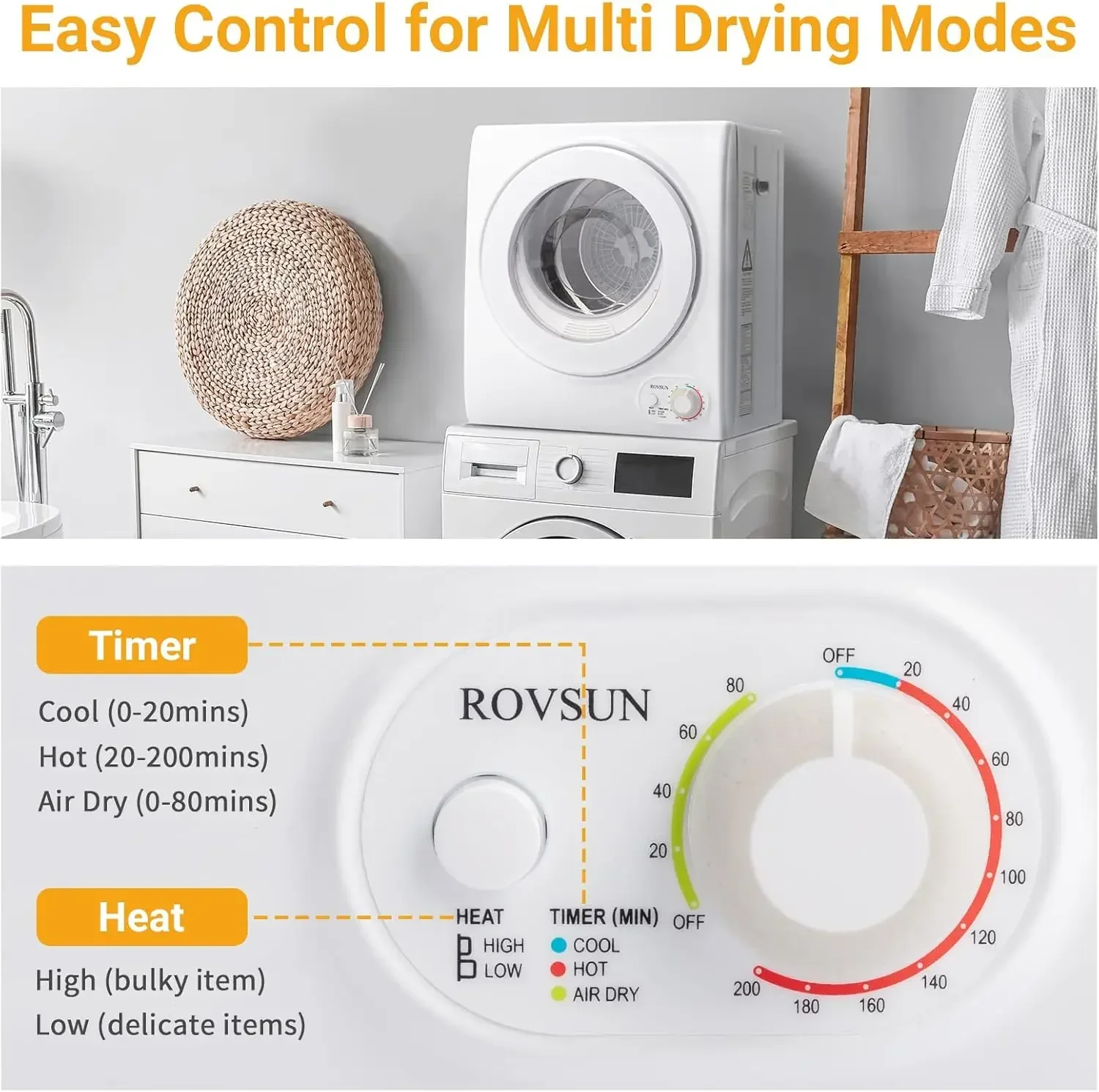 ROVSUN-Sèche-linge portable avec baignoire en acier inoxydable, sèche-linge haut de gamme, chargement frontal, machine simple, 110V