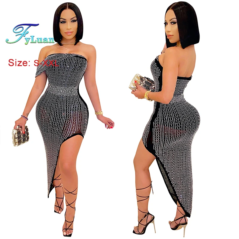 2023 neue Sexy V-ausschnitt Kleider für Frauen Tank Rüschen Neue Im Sommer Kleidung Patchwork Sexy Party Strass Sheer Mesh Party kleid