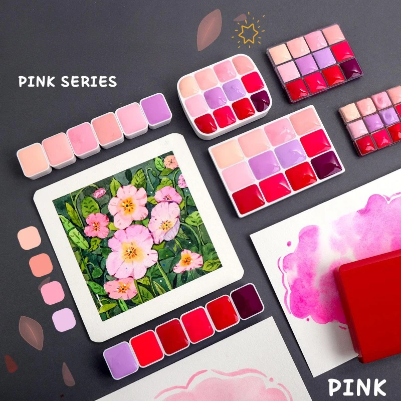 

Red/pink 12-color Watercolor Paint Repackaging Package 0.5/1/2ML Mini Travel Portable Watercolor Box Painting Supplies