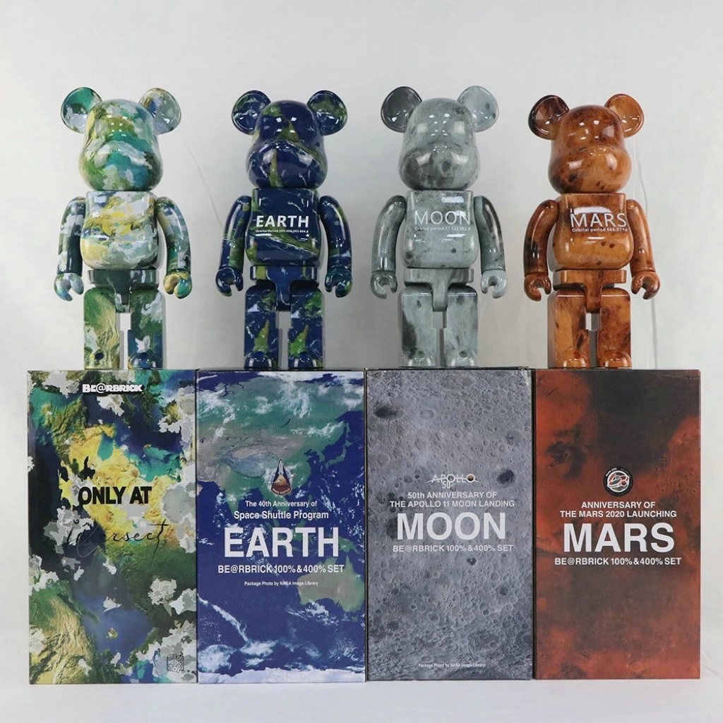 Bearbrick 400% Universe Planet Series Earth Moon Mars Surface 28cm Height Collection Colorful Living Room Desk Ornaments