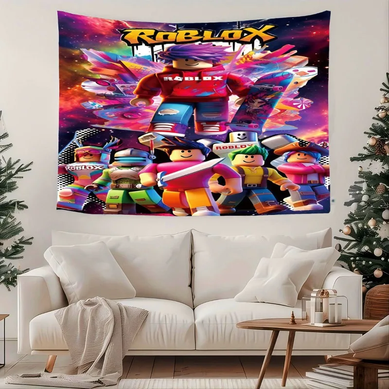 ผ้าม่านตกแต่งห้องนั่งเล่น ห้องนอน ลายการ์ตูน โรบ็อกซ์ เกมออนไลน์ ของตกแต่งงานวันเกิด ภาพวาด