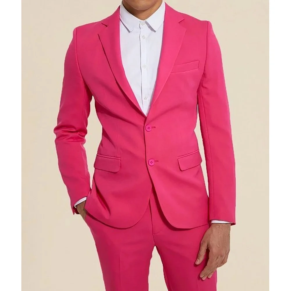 

Fuchsia Men's Suits 2 Pieces Two Buttons Formal Occasion Jacket Pants Business Single Breasted Peaked Lapel Custom Male Suits
