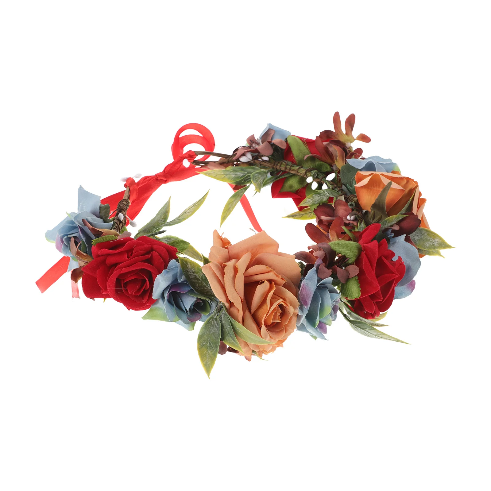 

Simulation Rose Flower Crown Headpiece For Women Vintage Floral Hair Wreath Wedding Party Decoration Rainbow Fairy Headdress