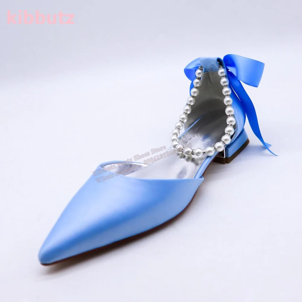 Satin mutiara pompa balet ujung runcing hak persegi padat hijau tali pergelangan kaki Butterfly -Knot Slip-On sepatu tinggi elegan seksi terbaru