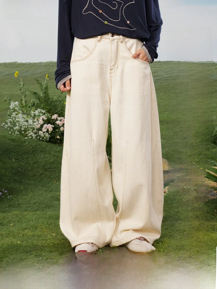 

Джинсы из чистого хлопка с широкими штанинами, повседневные, с застежкой на молнию, мягкие и удобные, на все сезоны