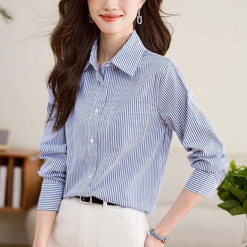 Fashion Long Sleeve Turn Down Collar Women Shirt Striped Shirt Blouse Women Tops Blouses Shirts Blusas Para Mujer Camisas N219