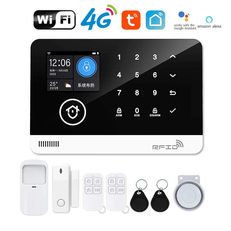 Tugard Sicherheitsset Einbruchmeldeanlage WiFi 4G GSM Kompatibel mit Tuya Smart Life, vernetztes drahtloses System für Haus und Geschäft, mobile Überwachung, schnelle Installation, Rundumschutz