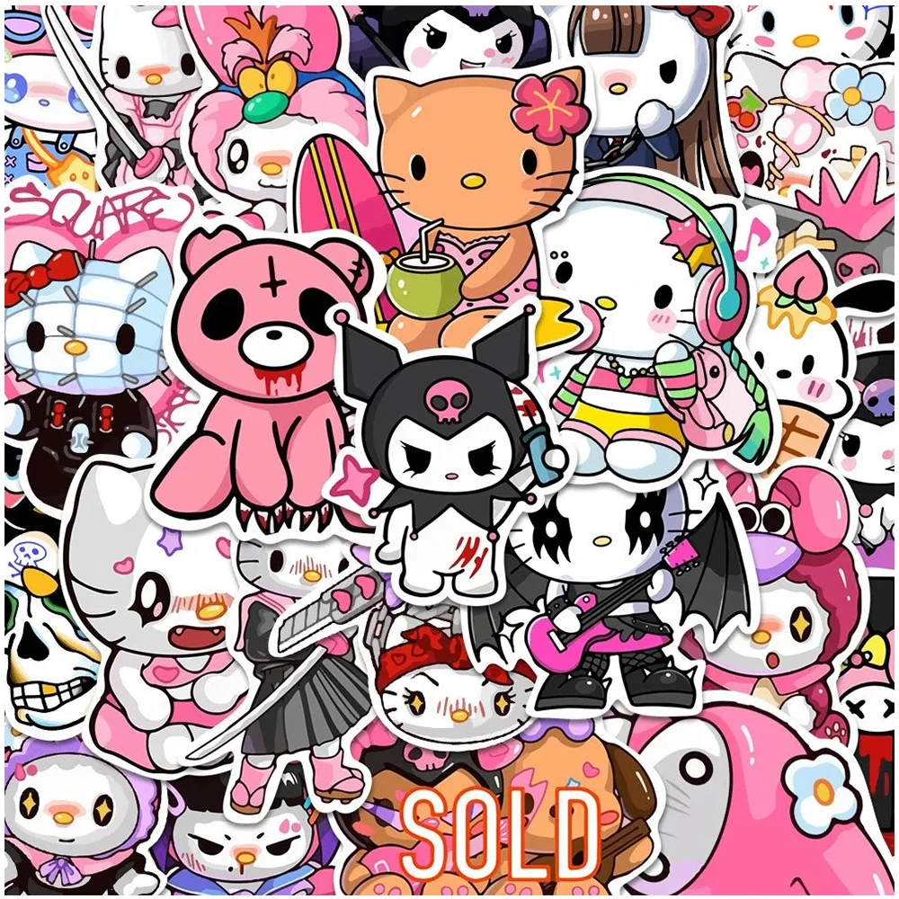 Kawaii Anime Sanrio Adesivos para Crianças, DIY Decalques Dos Desenhos Animados, Goth, Kuromi, Hello Kitty, Laptop, Diário, Bagagem, Brinquedos, 10