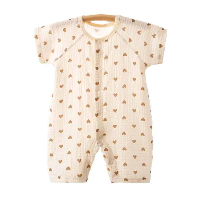 Vêtements d\'été pour bébés filles et garçons, combinaison en mousseline de coton, short à manches courtes, barboteuse de 0 à 2 ans
