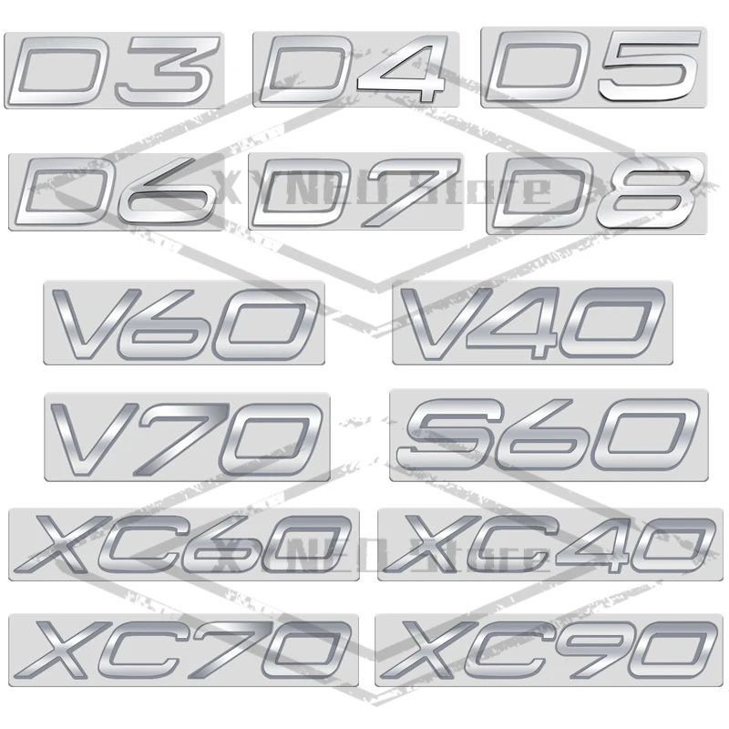 Car Sticker Metal For Volvo V40 V60 V70 XC40 XC60 XC90 XC70 S60 S90 D2 D3 D4 D5 D6 D7 D8 AWD Bright Silver Emblem Trunk Decal